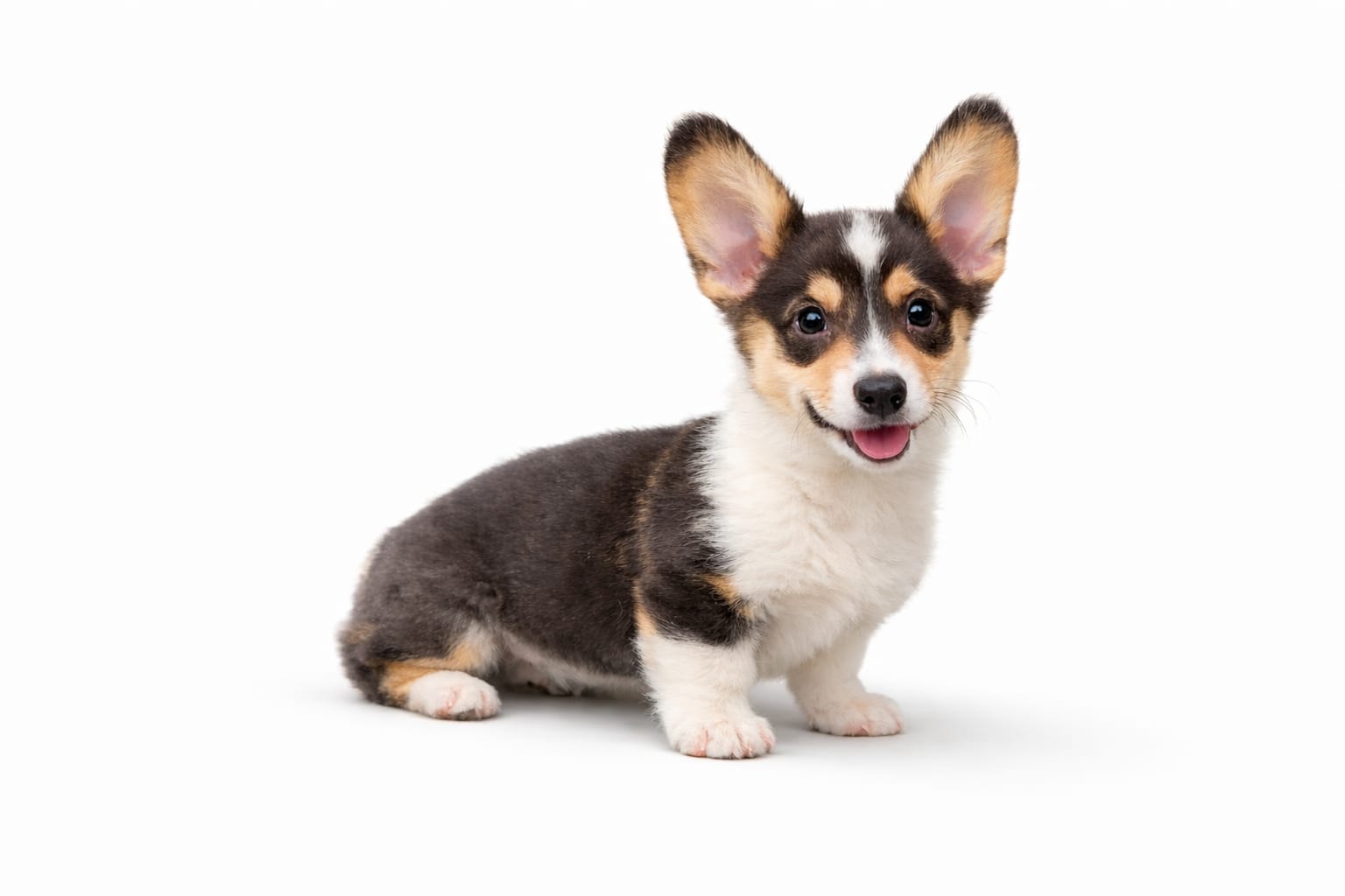 Cachorro tricolor sentado